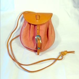 Vintage Pink Suede and Tan Leather Shoulder Bag